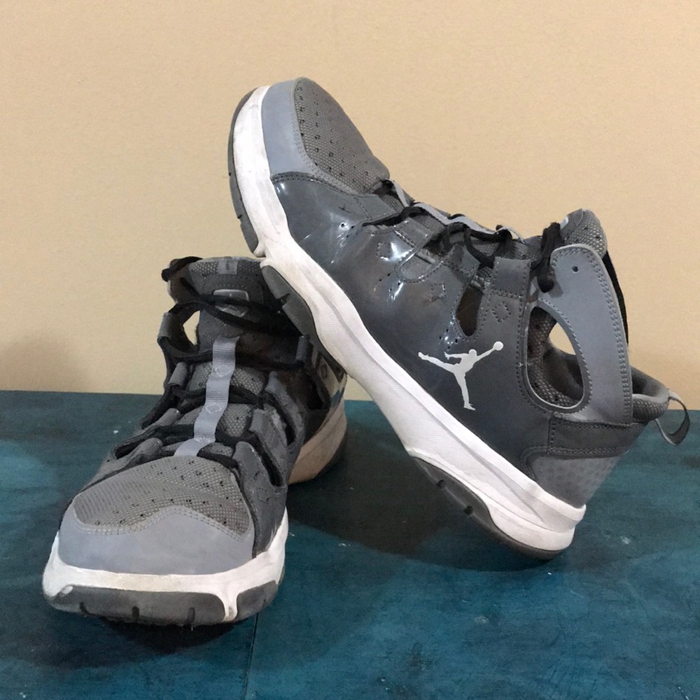 Grey and white Jordans. 2012